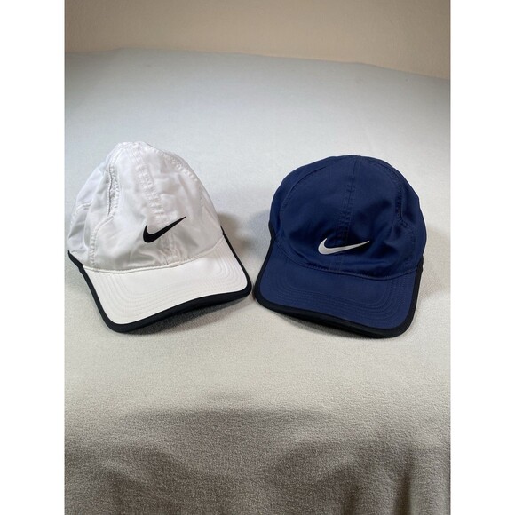 Nike Featherlight Dri-fit Hat Panel Cap Lot Of 2 Blue White - Picture 2 of 6